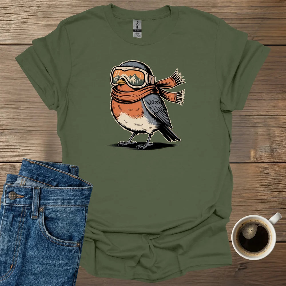 Plump Robin With Winter Googles T-Shirt