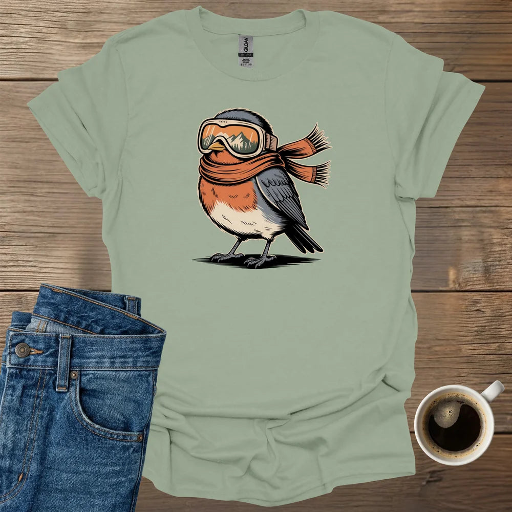 Plump Robin With Winter Googles T-Shirt