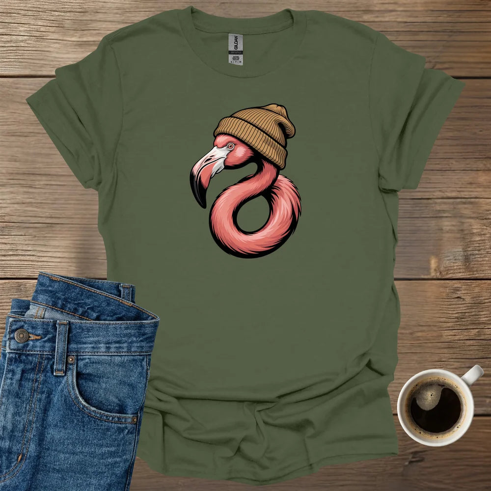 Flamingo Wearing Beanie T-Shirt