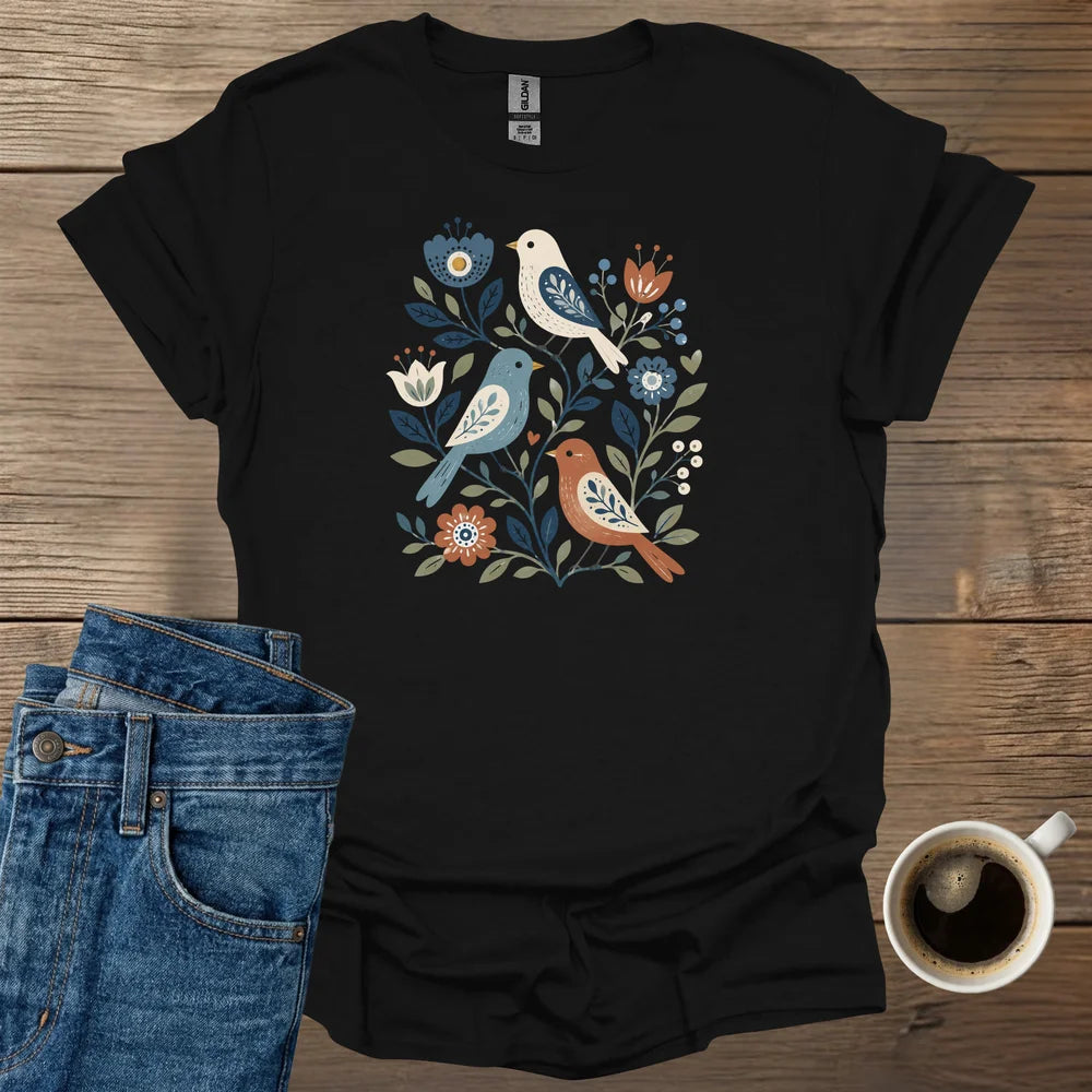 Botanical Folk Birds T-Shirt