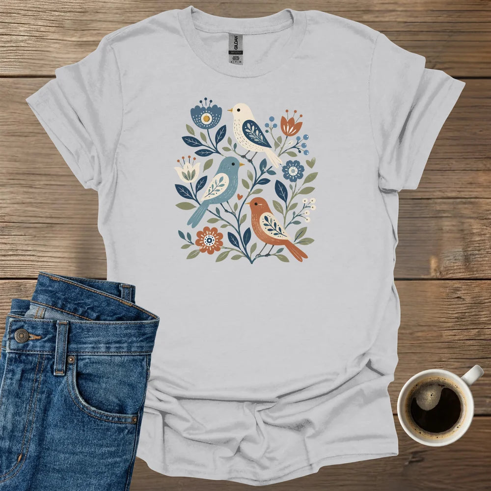 Botanical Folk Birds T-Shirt