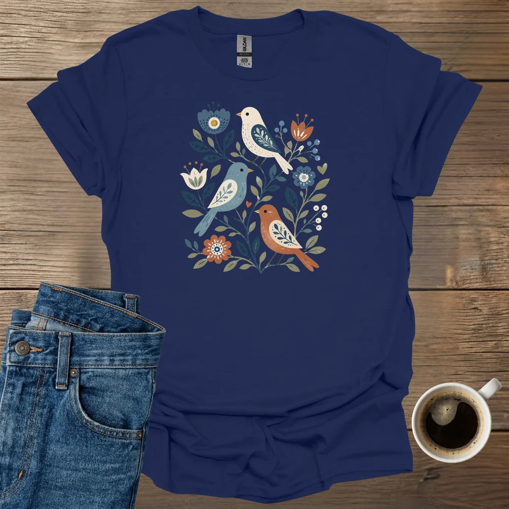 Botanical Folk Birds T-Shirt