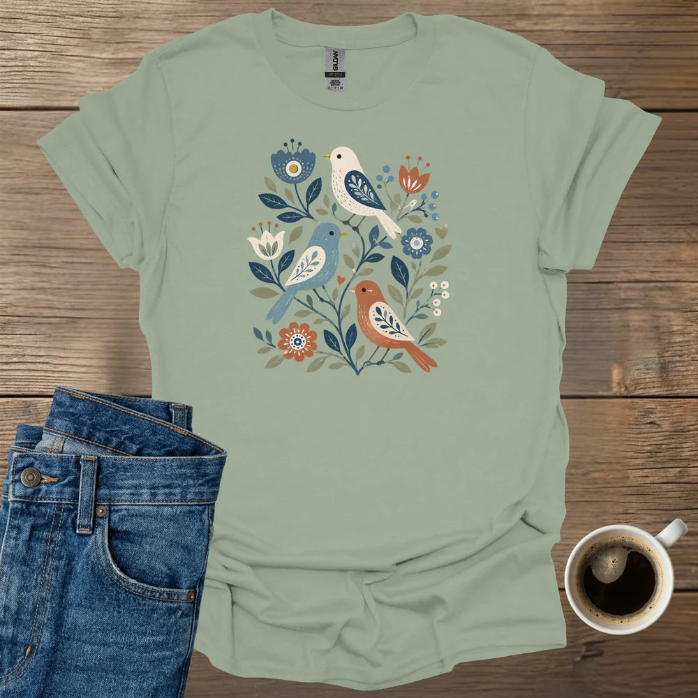 Botanical Folk Birds T-Shirt