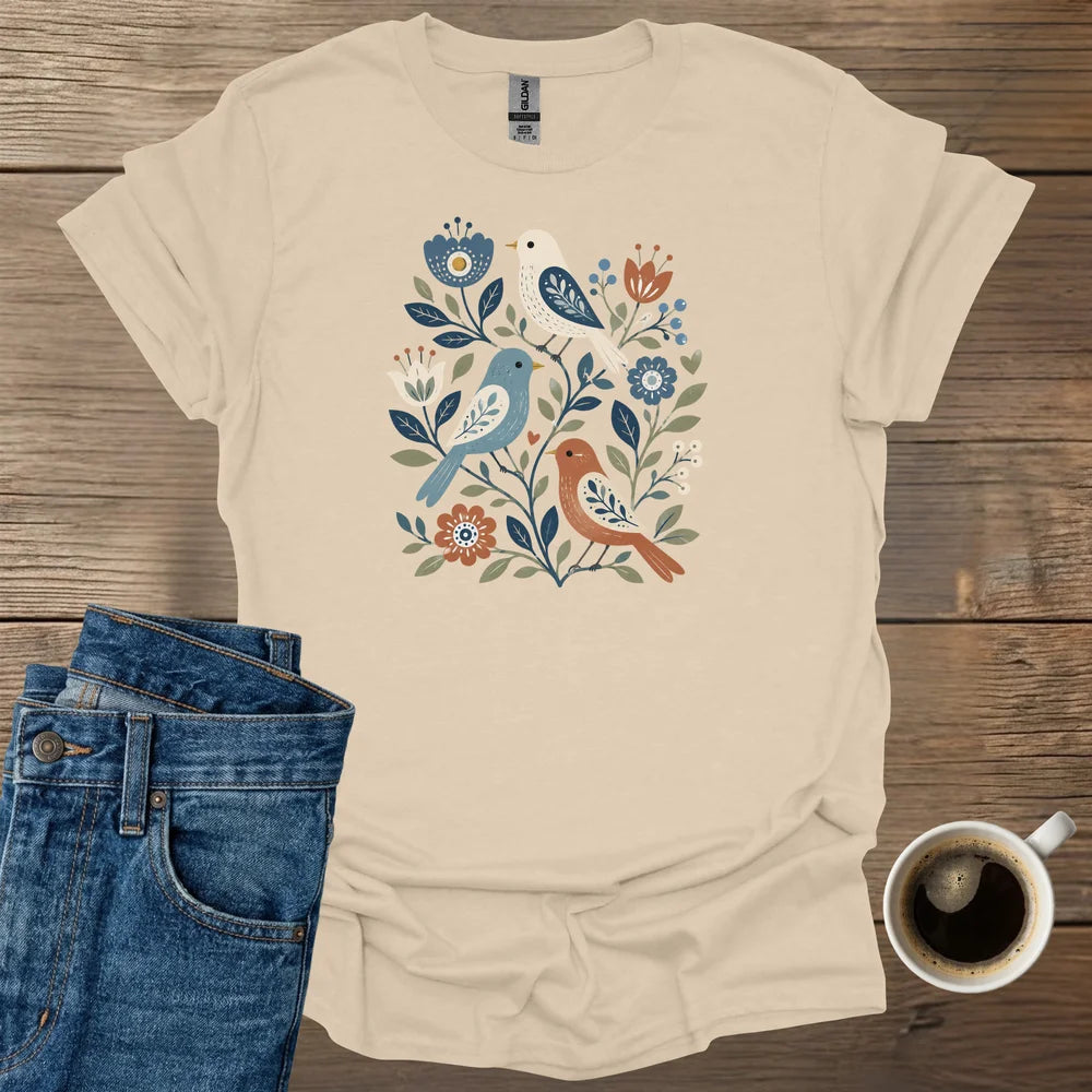 Botanical Folk Birds T-Shirt