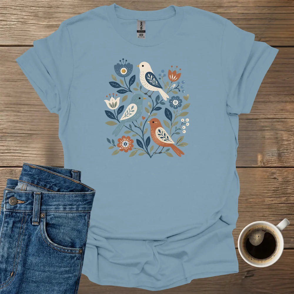 Botanical Folk Birds T-Shirt