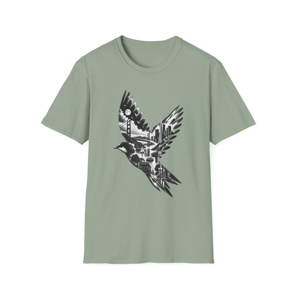 San Francisco Cityscape Bird in Flight T-Shirt
