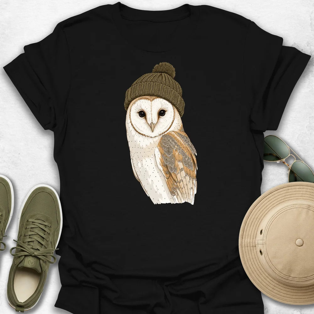 Barn Owl in Cozy Beanie T-Shirt