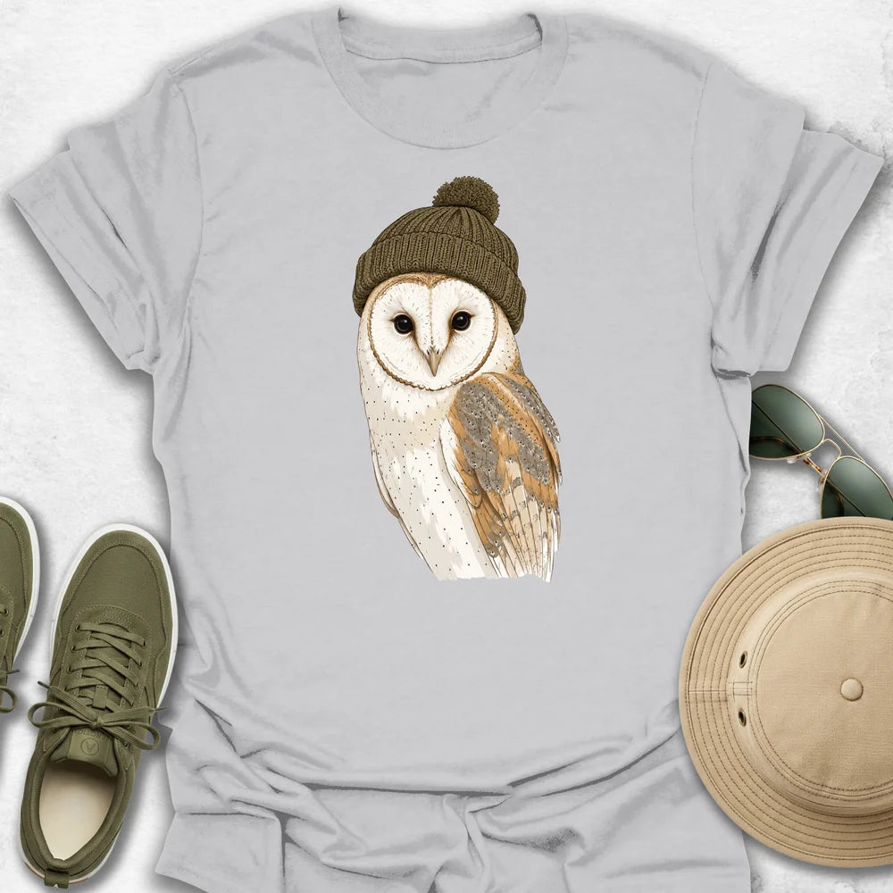 Barn Owl in Cozy Beanie T-Shirt