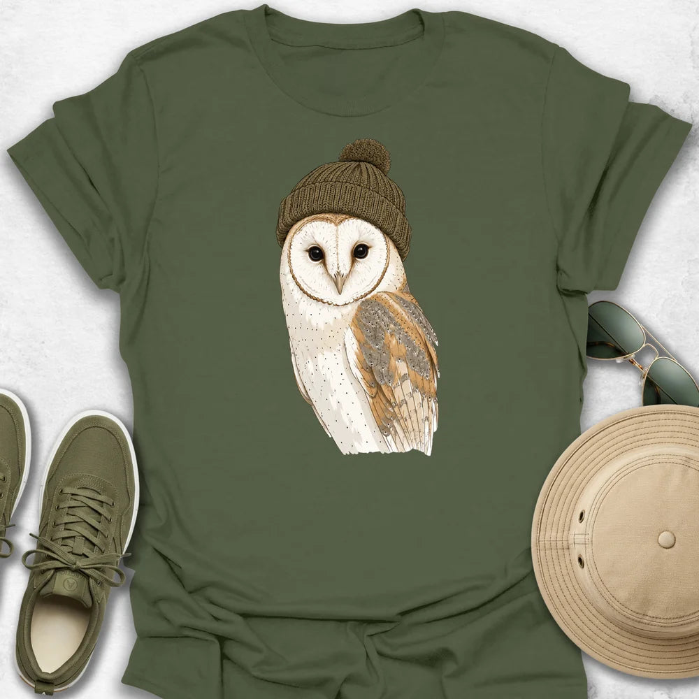 Barn Owl in Cozy Beanie T-Shirt
