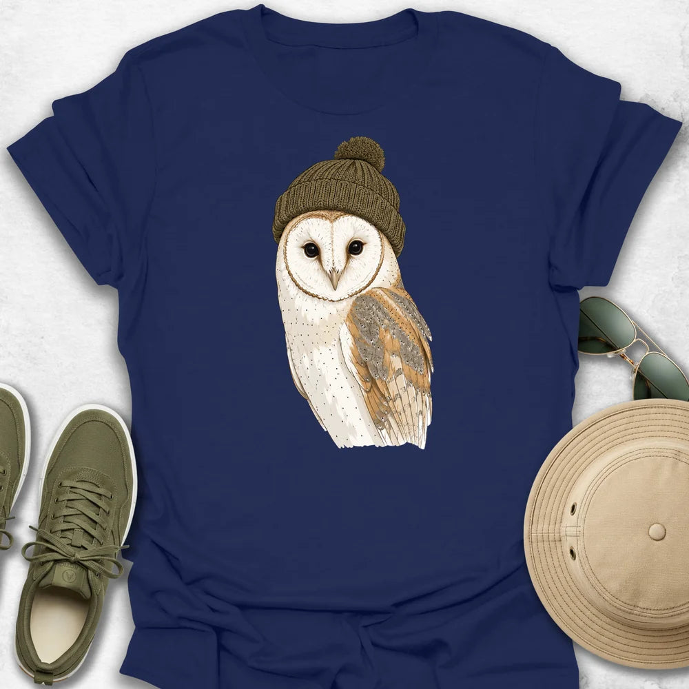 Barn Owl in Cozy Beanie T-Shirt
