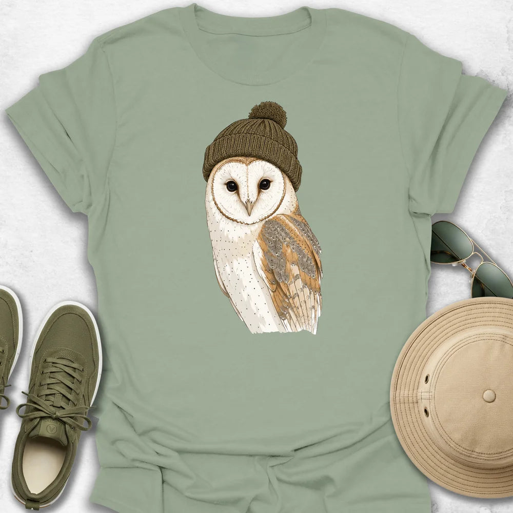 Barn Owl in Cozy Beanie T-Shirt