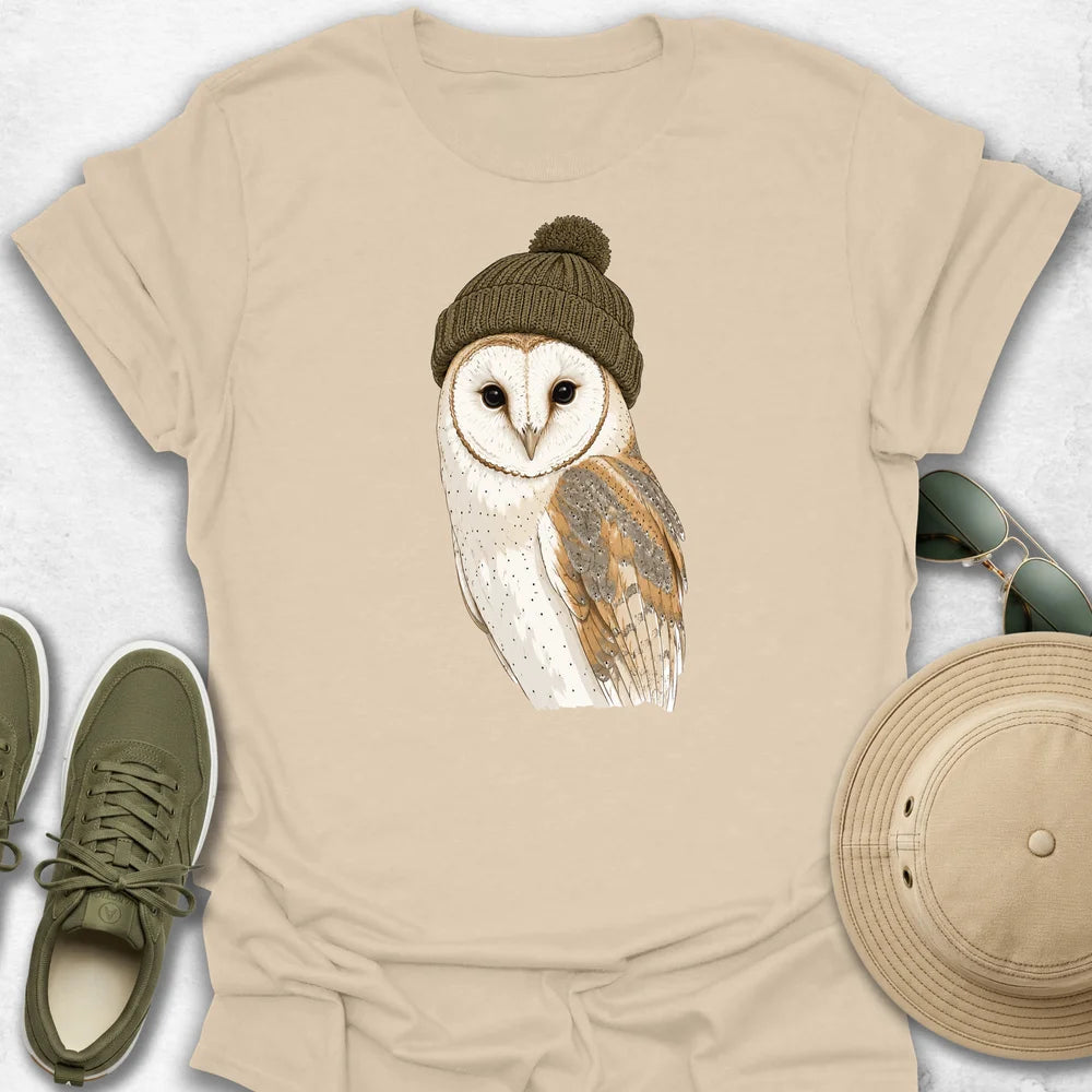 Barn Owl in Cozy Beanie T-Shirt