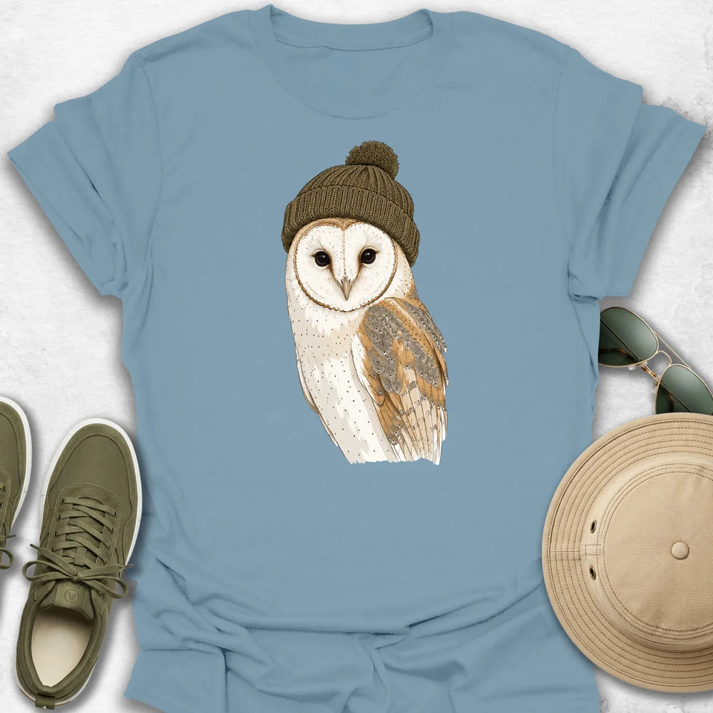 Barn Owl in Cozy Beanie T-Shirt