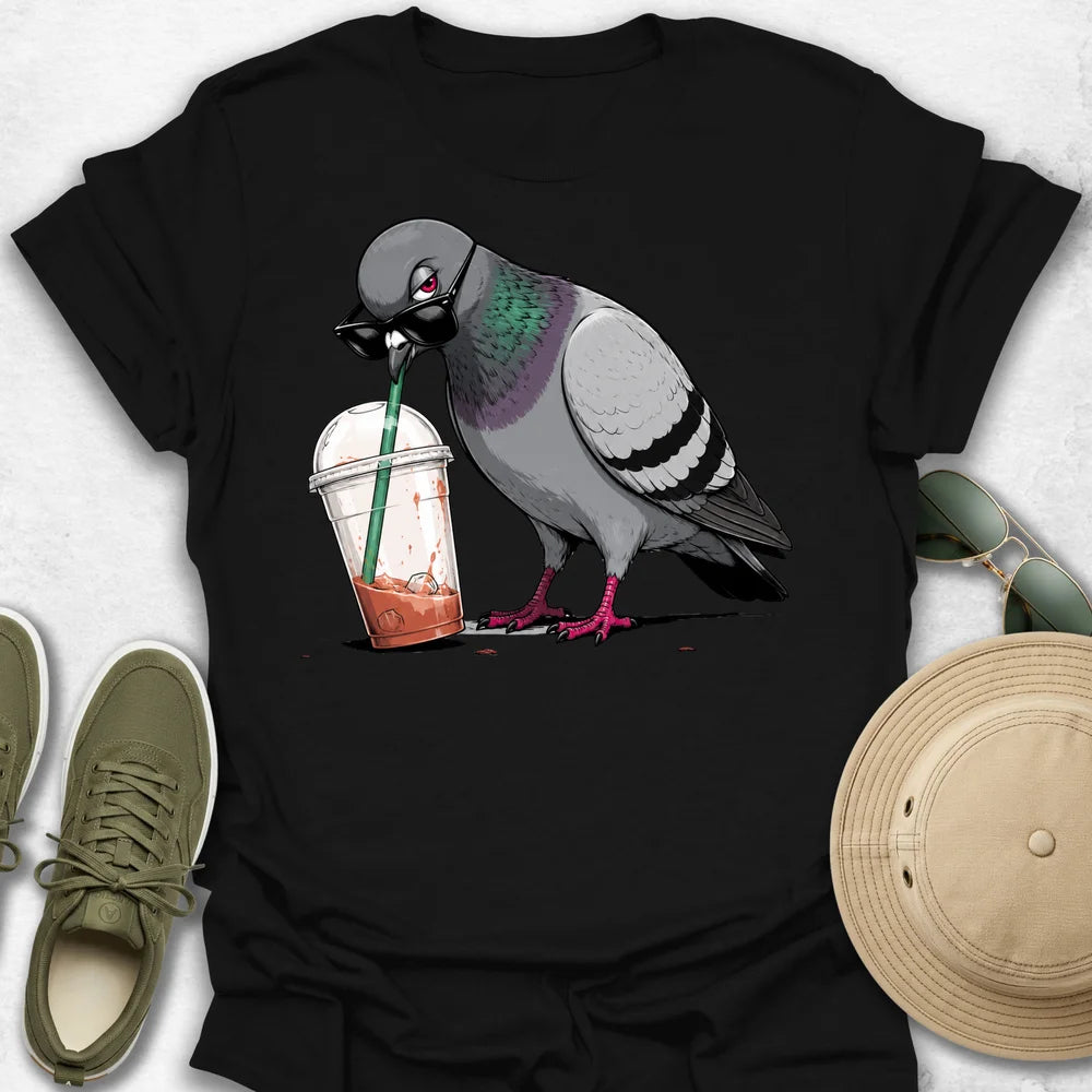 Cool Pigeon Drinking Iced Coffee T-Shirt