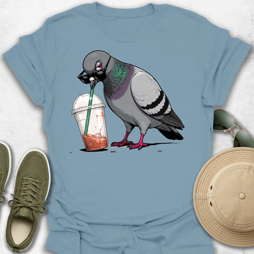 Cool Pigeon Drinking Iced Coffee T-Shirt