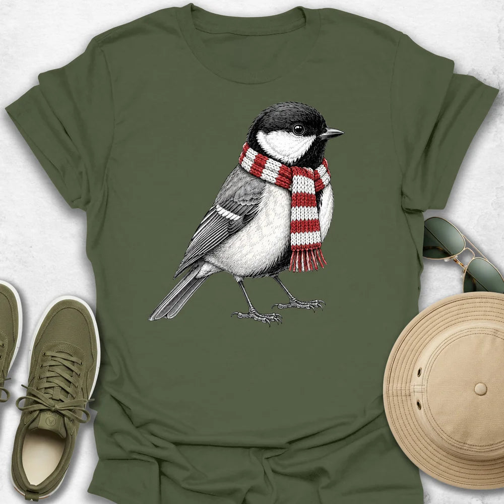 Great Tit with a Cozy Scarf T-Shirt