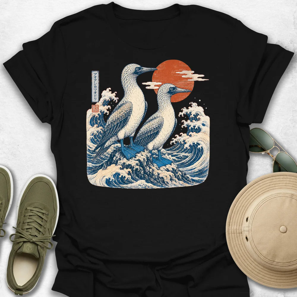 Ukiyo-e Boobies Over Blue Waves T-Shirt