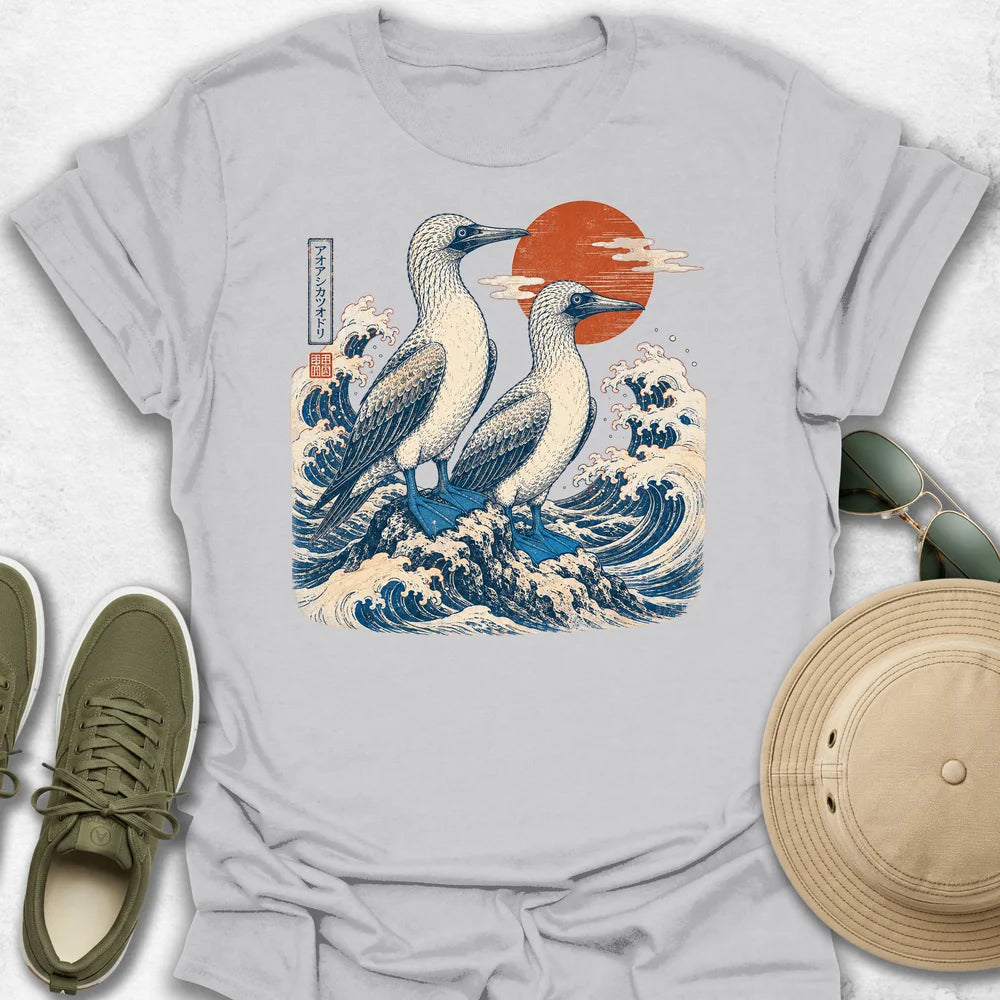 Ukiyo-e Boobies Over Blue Waves T-Shirt