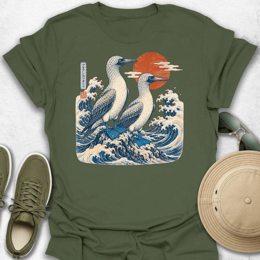 Ukiyo-e Boobies Over Blue Waves T-Shirt
