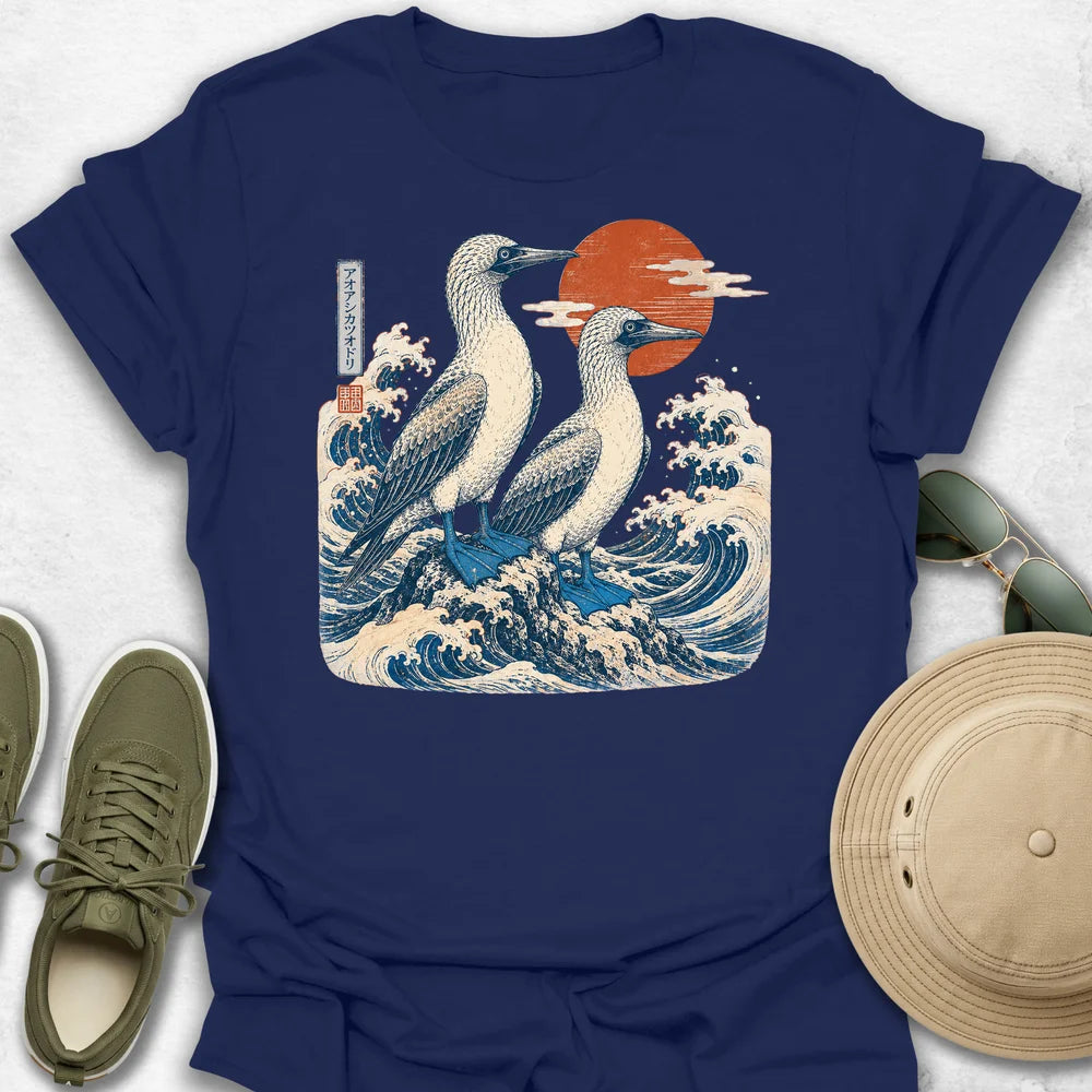 Ukiyo-e Boobies Over Blue Waves T-Shirt