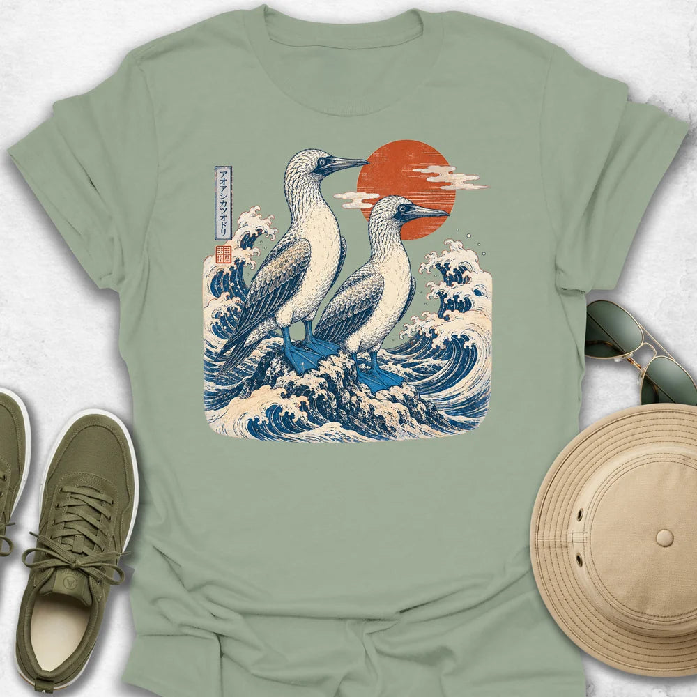Ukiyo-e Boobies Over Blue Waves T-Shirt