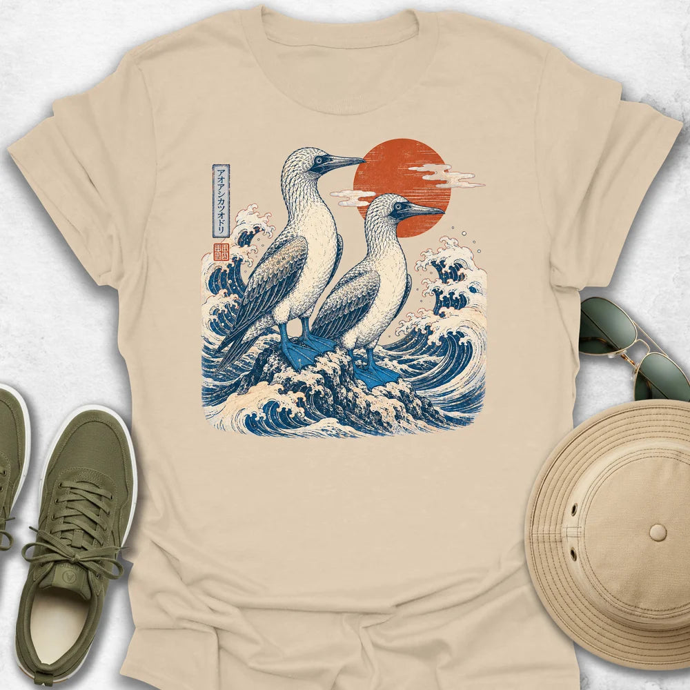 Ukiyo-e Boobies Over Blue Waves T-Shirt