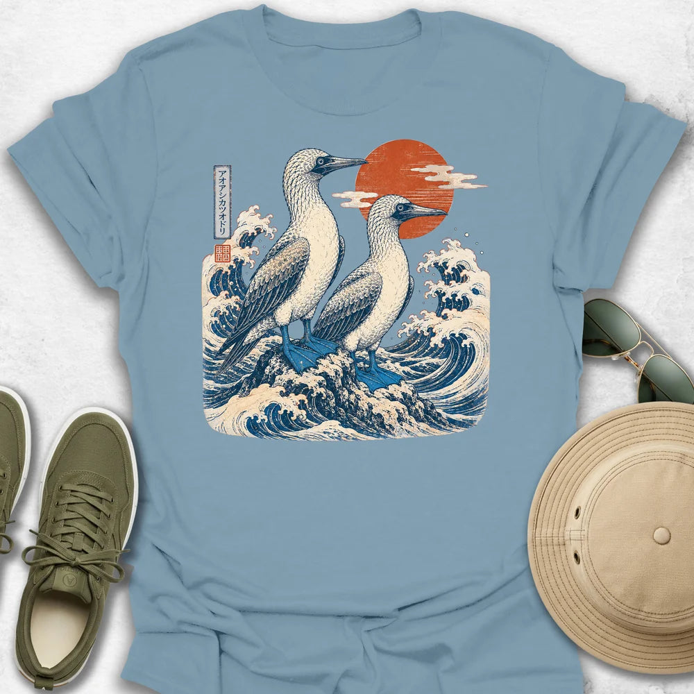 Ukiyo-e Boobies Over Blue Waves T-Shirt