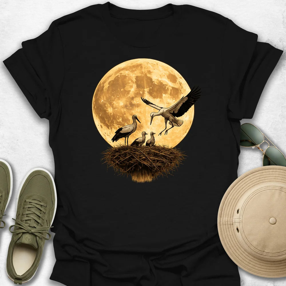 Stork Family Under the Golden Moon T-Shirt