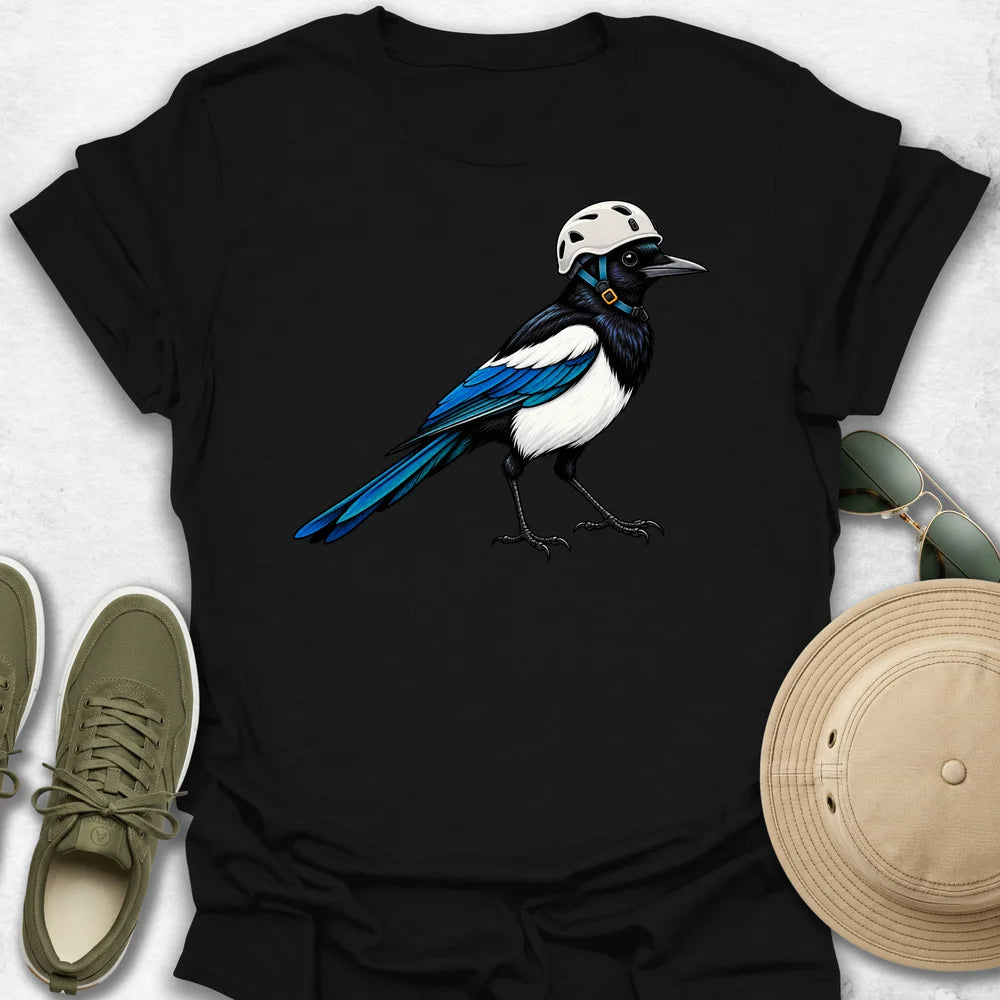 Magpie with Rock Climbing Helmet T-Shirt