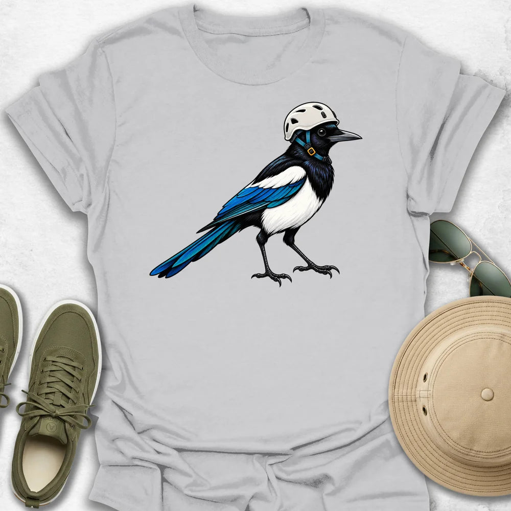 Magpie with Rock Climbing Helmet T-Shirt