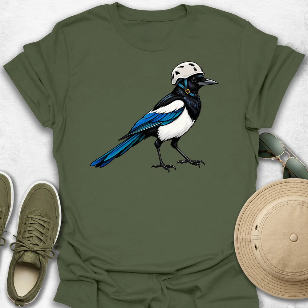 Magpie with Rock Climbing Helmet T-Shirt