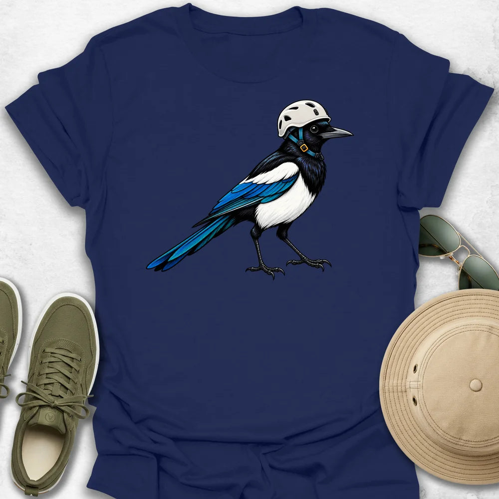 Magpie with Rock Climbing Helmet T-Shirt