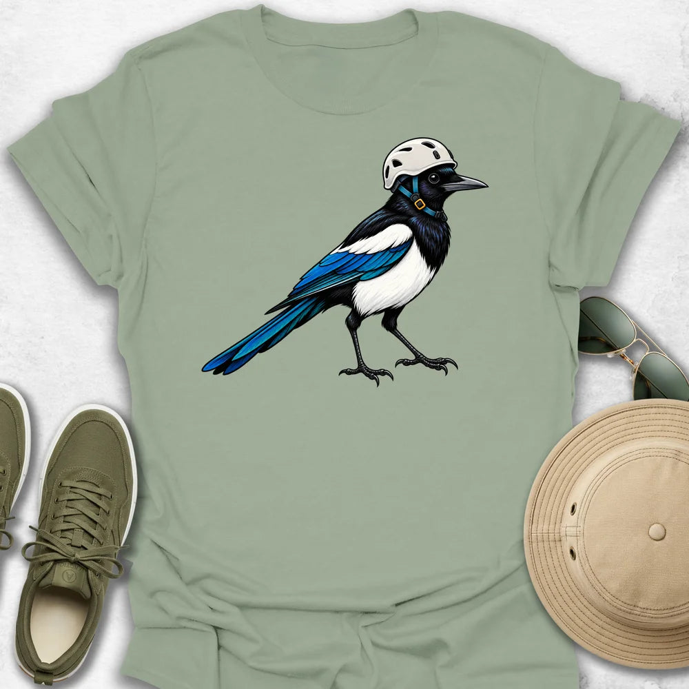 Magpie with Rock Climbing Helmet T-Shirt