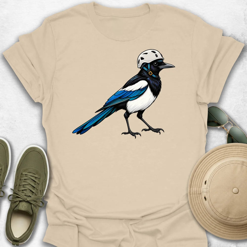 Magpie with Rock Climbing Helmet T-Shirt