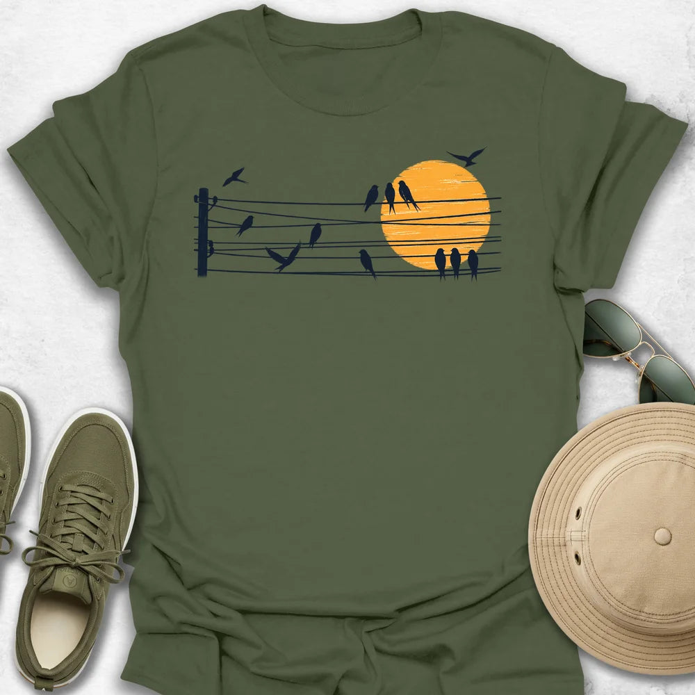 Birds on Wires at Sunrise T-Shirt