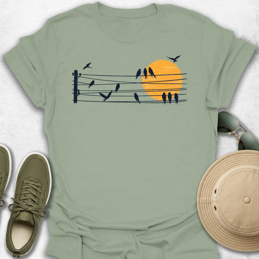 Birds on Wires at Sunrise T-Shirt