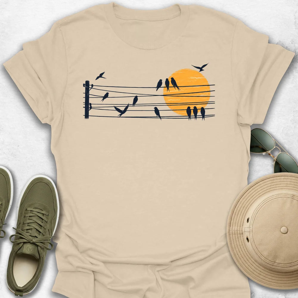 Birds on Wires at Sunrise T-Shirt