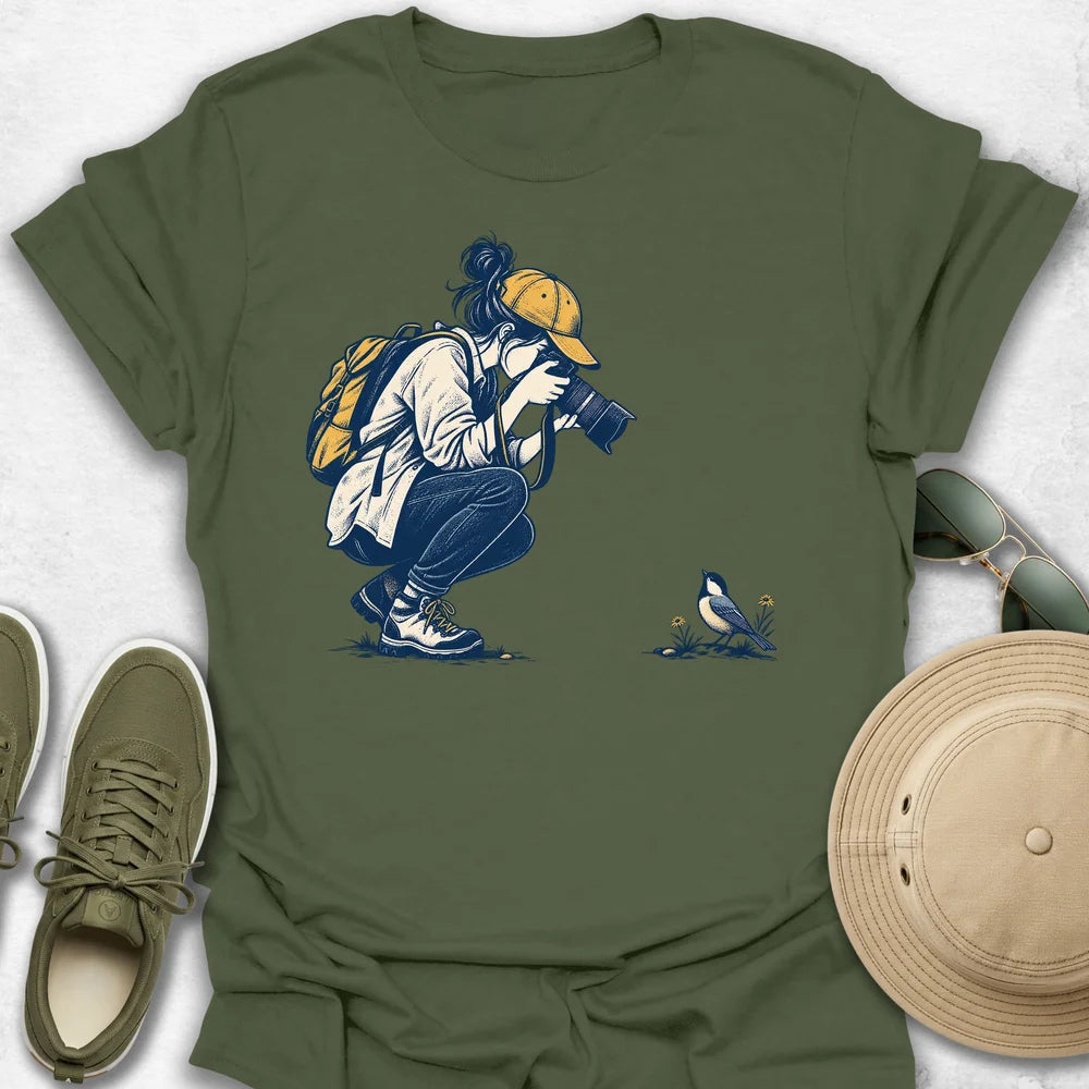 Bird Photographer and Songbird Encounter T-Shirt