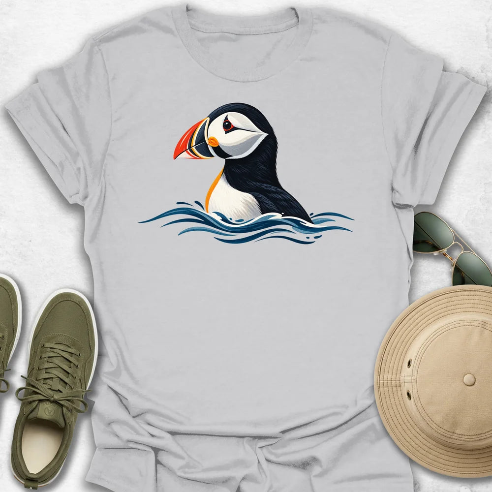 Puffin Rising Through Waves T-Shirt