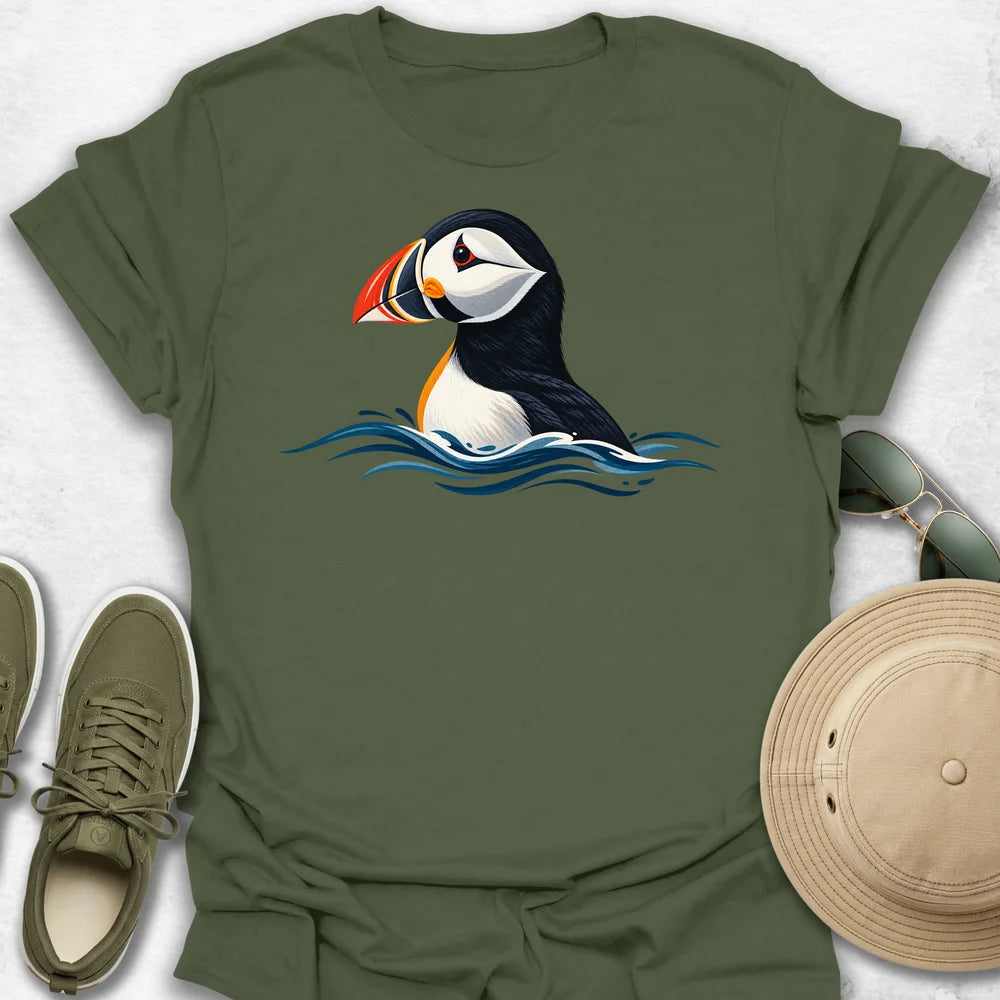 Puffin Rising Through Waves T-Shirt