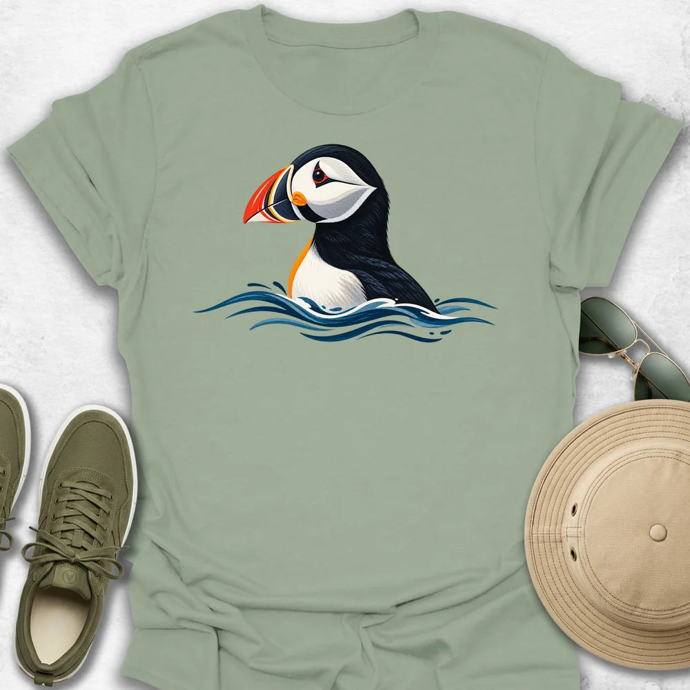 Puffin Rising Through Waves T-Shirt