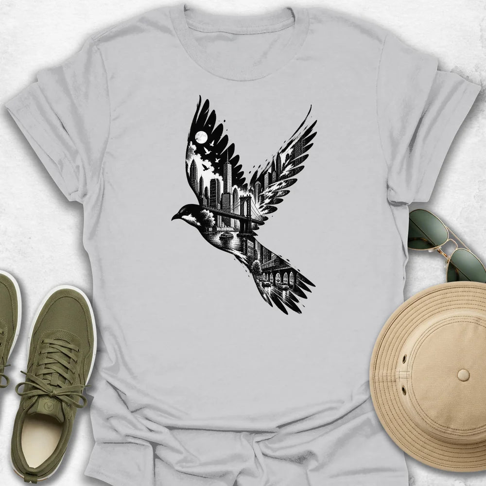 New York Cityscape Bird in Flight T-Shirt