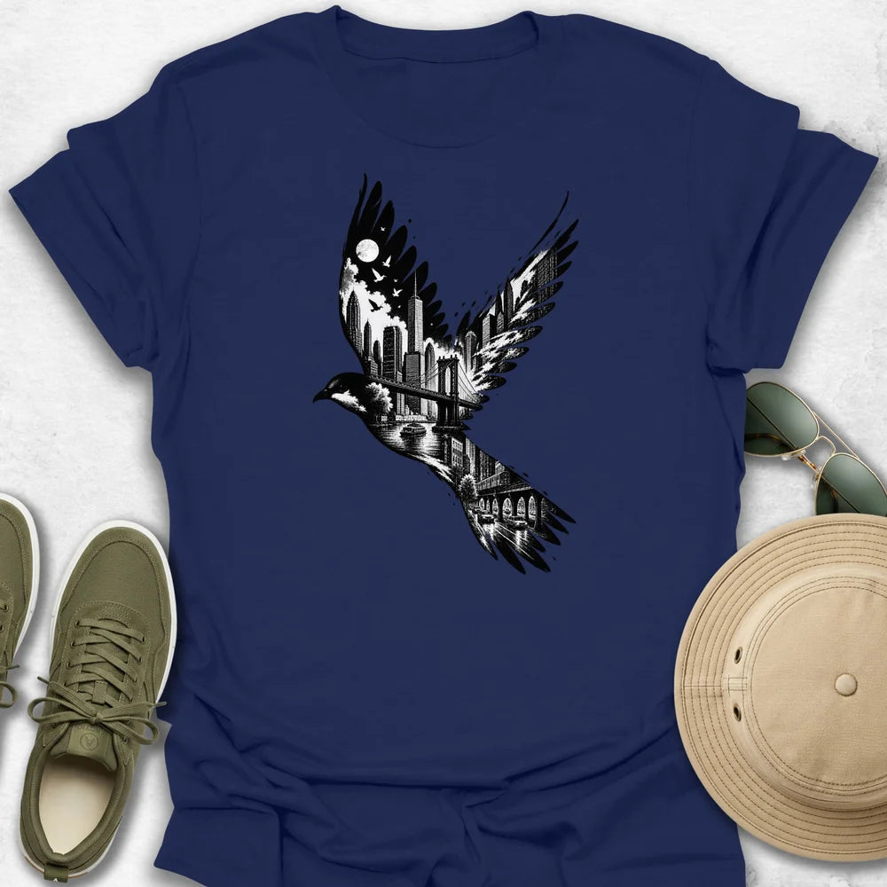 New York Cityscape Bird in Flight T-Shirt