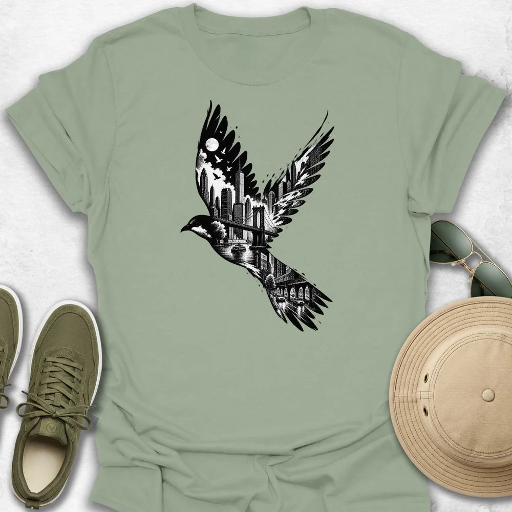 New York Cityscape Bird in Flight T-Shirt