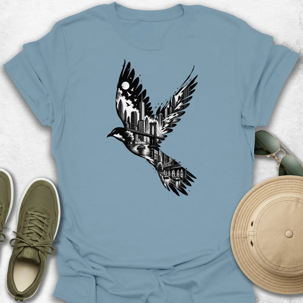 New York Cityscape Bird in Flight T-Shirt