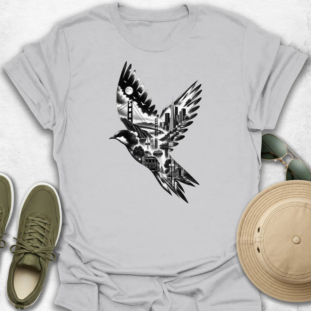 San Francisco Cityscape Bird in Flight T-Shirt