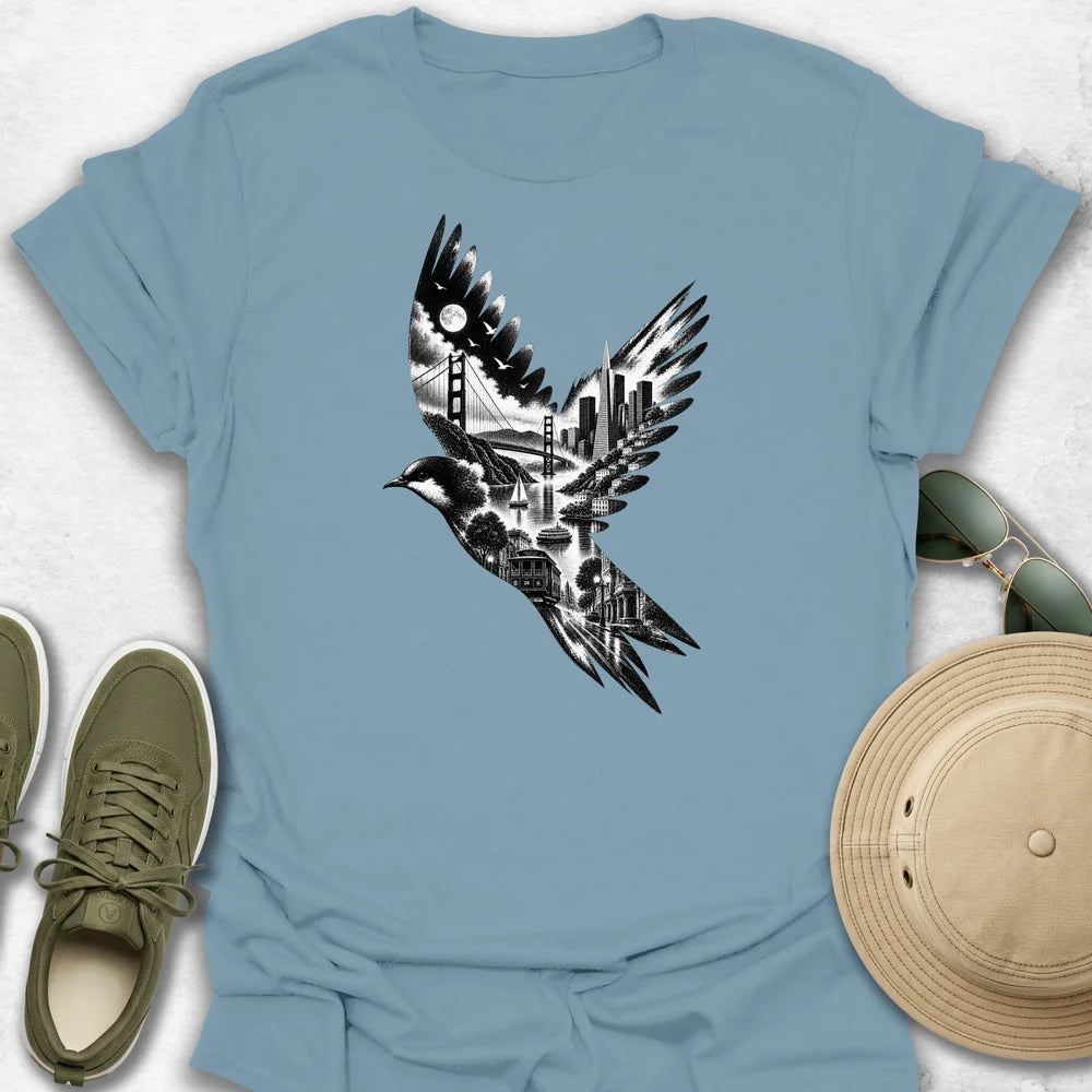 San Francisco Cityscape Bird in Flight T-Shirt