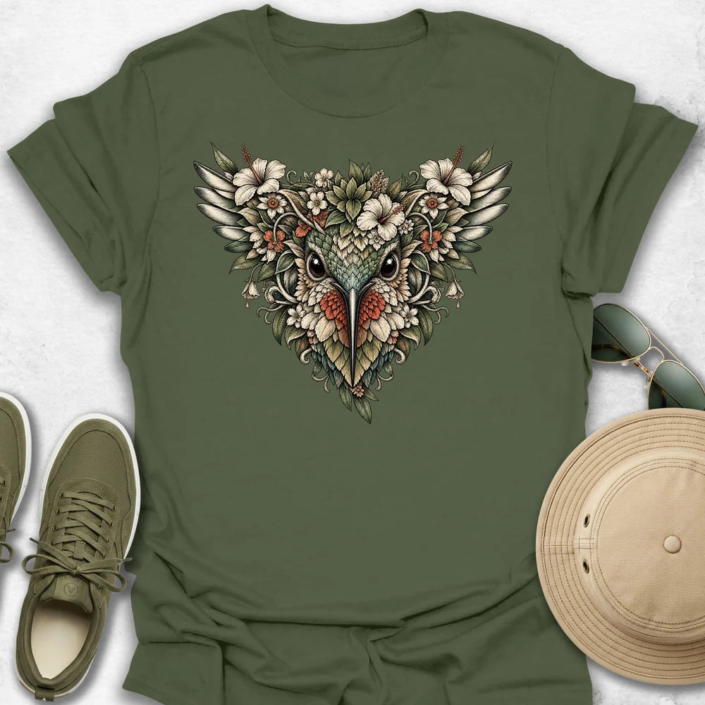 Botanical Hummingbird Floral Mask T-Shirt