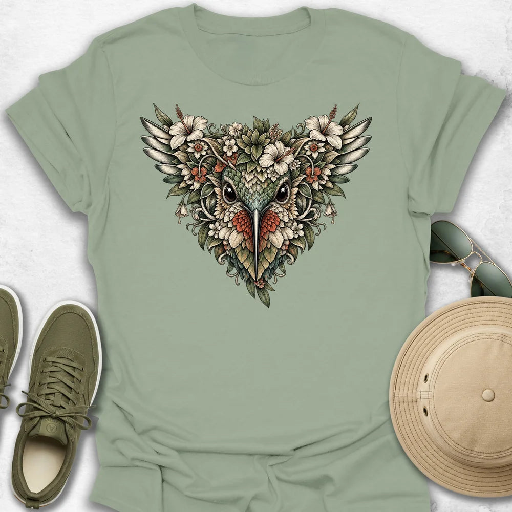 Botanical Hummingbird Floral Mask T-Shirt