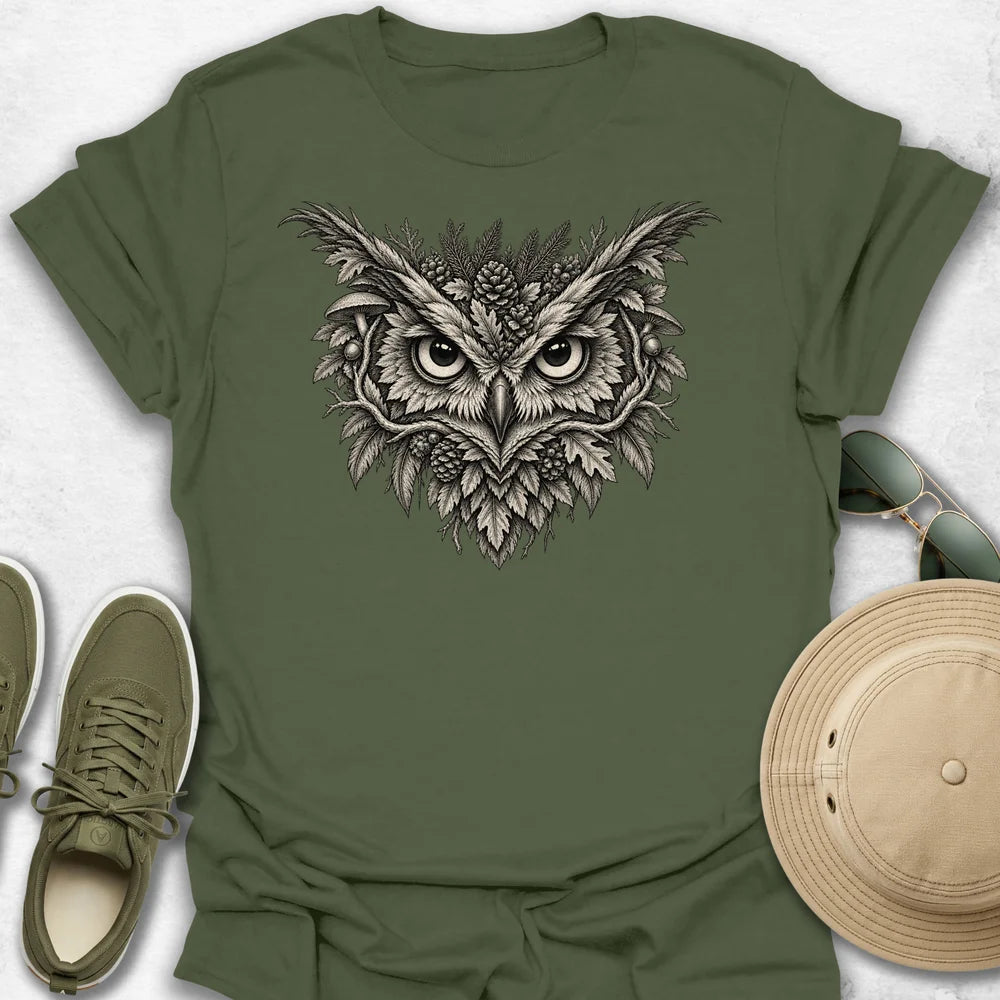 Botanical Owl Engraving T-Shirt